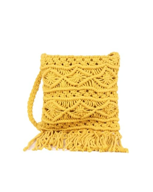 ASTRID Yellow Macrame Boho Chic Crossbody Sling Bag FOR Women - Free Size, Yellow, Canvas, Pack of1
